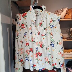 Tuckernuck White Blouse with Colorful Floral Design